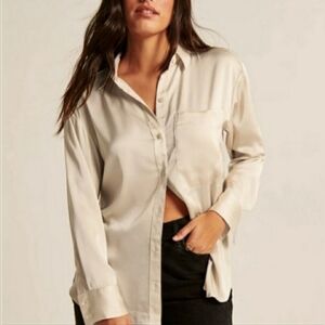 Abercrombie & Fitch Cream Button Down Shirt Oversized Fit